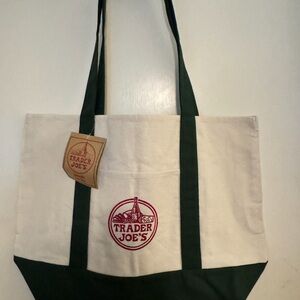 Trader Joe's Cream and Green Tote Bag
